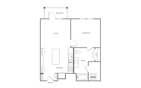 Floor plan for 1 bed, 1 bath, 756 sqft